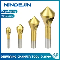 nindejin 4pcs deburring chamfer tool countersink hss 4241 titanium coated o shaped incline hole chamfering drill round shank