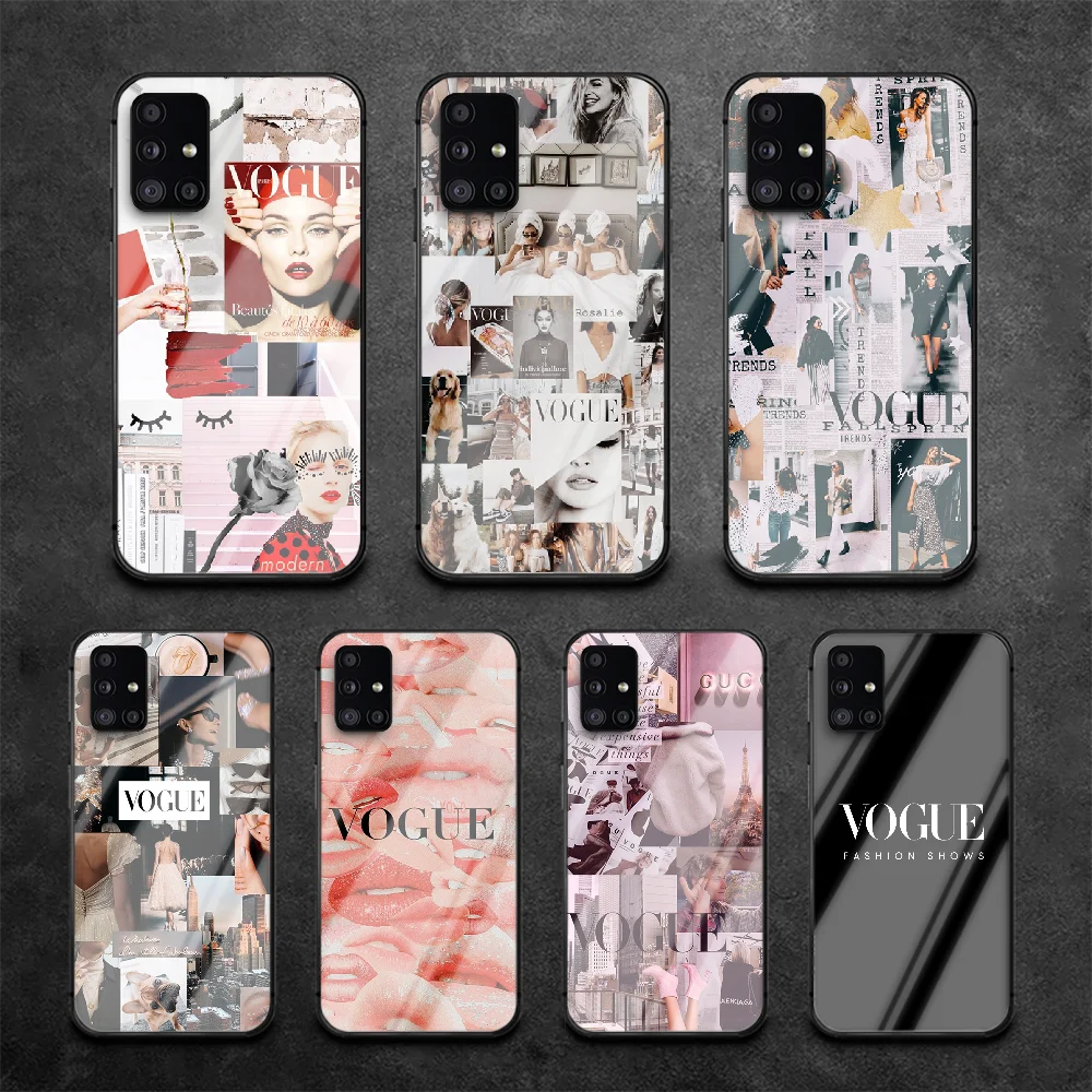 

Magazine VOGUE Phone Tempered Glass Case Cover For Samsung Galaxy A M 10 12 20 20E 21 21S 30 30S 31 40 50 51 70 71 3D Back Funda