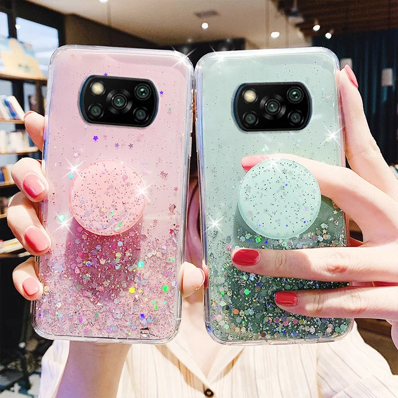

Silicon Case For Xiaomi Poco X3 Pro Cases Sequins Glitter Epoxy Cover Pocophone X3 NFC 2020 Poco F2 M2X2 MZB07Z0IN M2007 Fundas