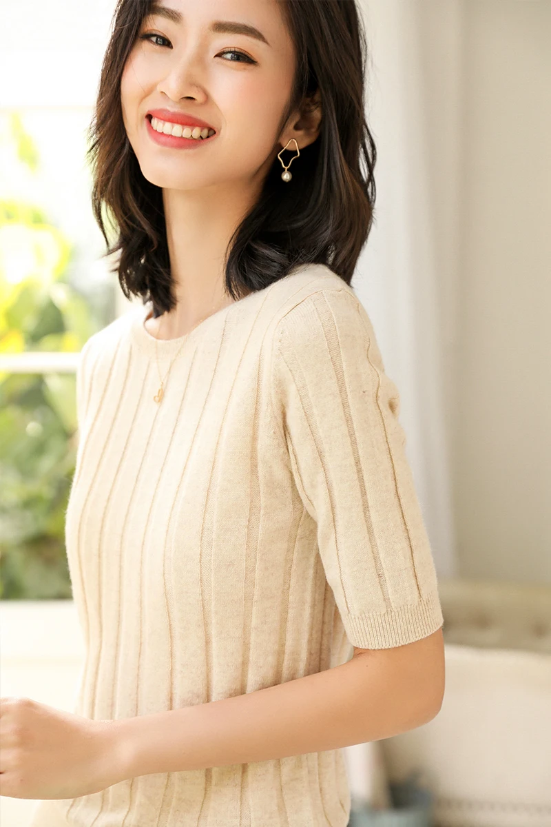 Женский Однотонный свитер с коротким рукавом большие кашемировые шерстяные