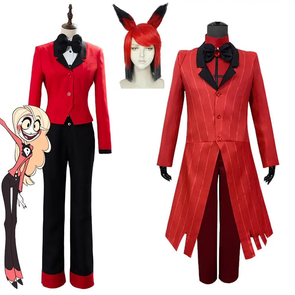 

5 PCS/SETS Hotel Cosplay Costume Alastor The Radio Demon Uniform Carnival Christmas Costumes Red Suit Mardi Gras Anime Cosplay
