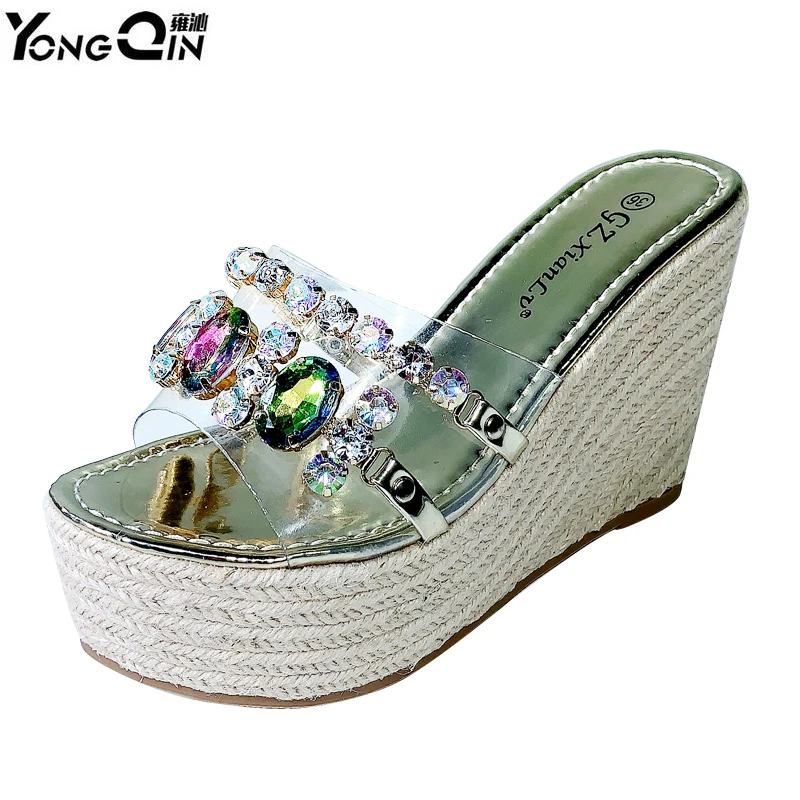 

Super High-heeled Wedge Heels Rhinestone Sandals Women Sexy Slippers Shoes