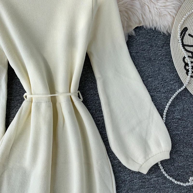 Женское вязаное платье с длинным рукавом повседневное облегающее винтажное
