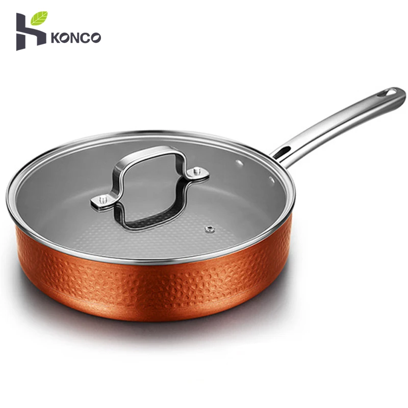 

Konco Frying Pan with lid High Quality 24/28cm Wok Pan Non-stick Pan Skillet Fried Steak Pot for Gas Induction Cooker Cookware