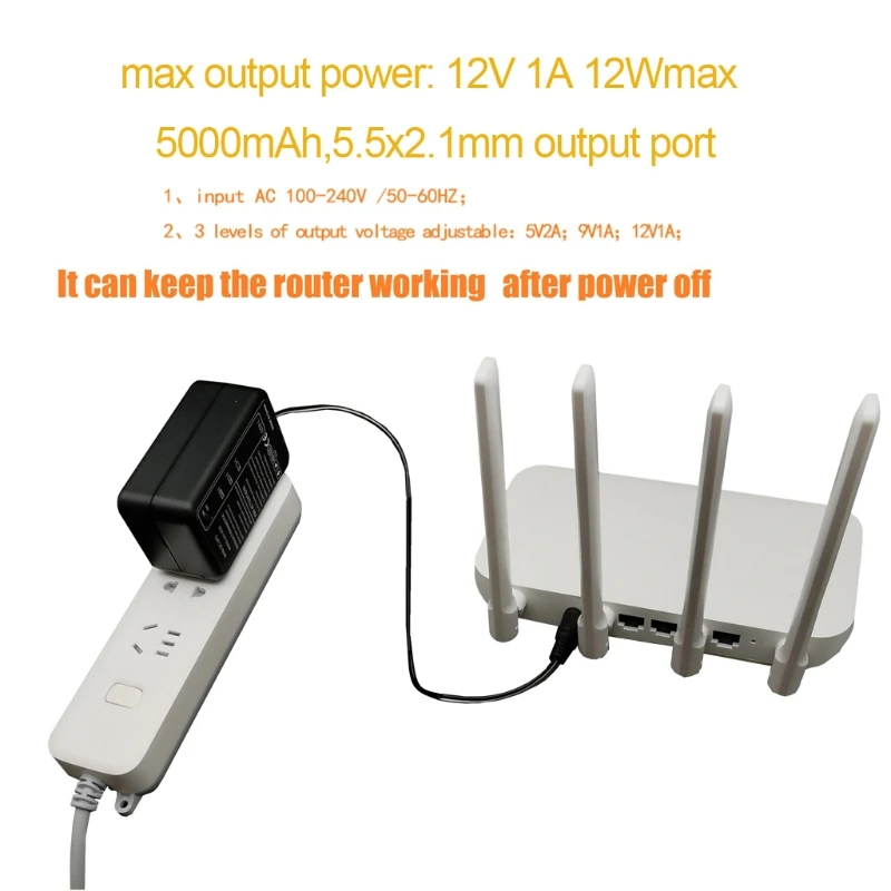 

Rechargeable 5000mAh 5V 9V 12V UPS Uninterrupted Backup Power Supply 5.5x5.1mm Output for WiFi Router LED CCTV Camera