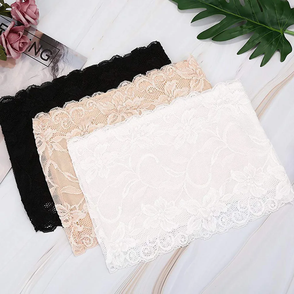 

3PC Lace Jacquard Bra Brassiere Flexible Collarless Bra Wrap Chest Underwear 360 degree soft no steel rings Simple sexy Q60