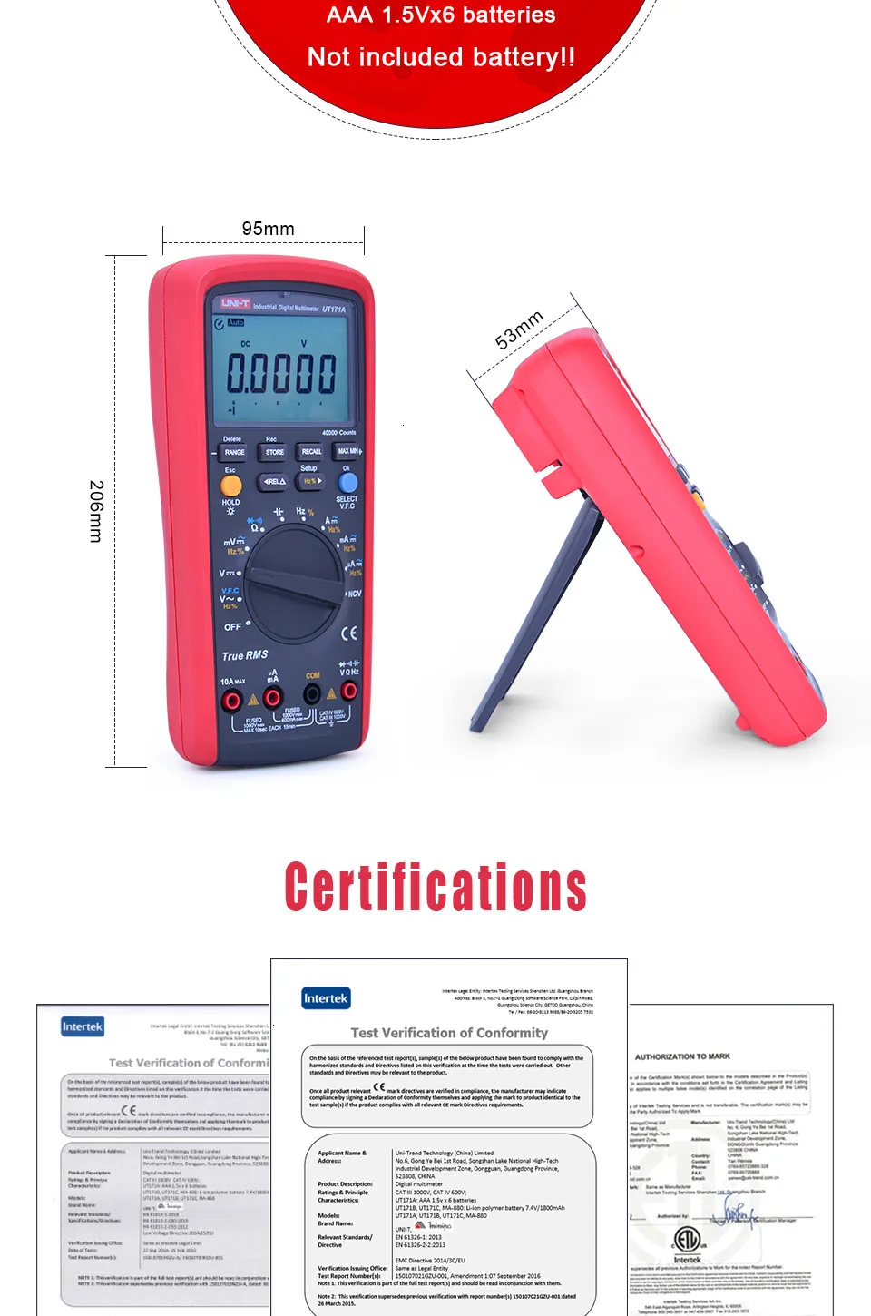 UNI T UT171A TRMS Цифровой мультиметр 40000 Граф AC DC аналоговый бар NCV VFC Ом Freq тестер USB/Bluetooth подключение хранения данных ETL