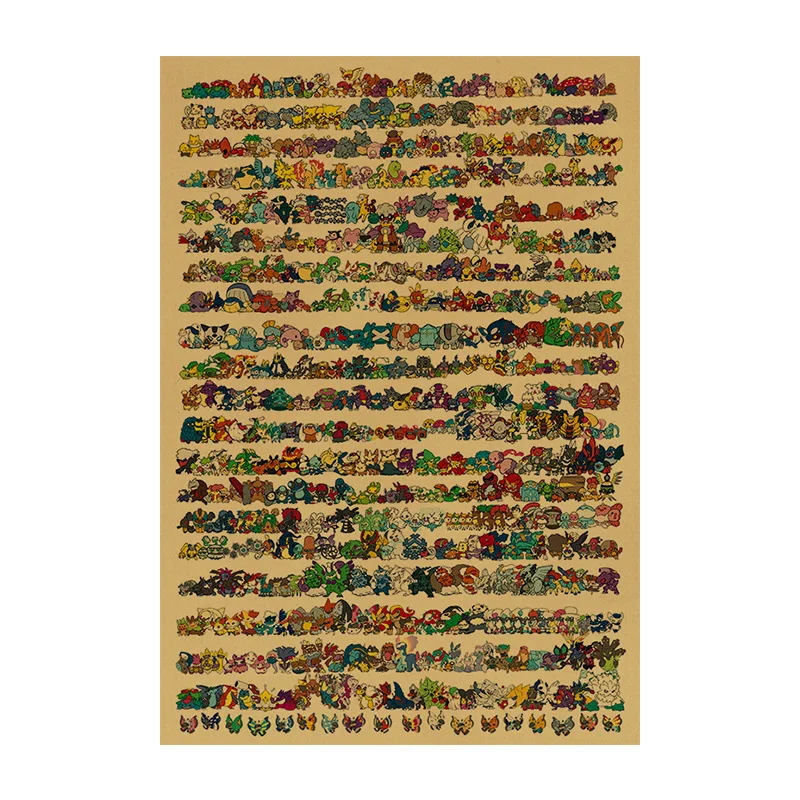 Vintage Anime Pokemon Poster Room Decoration Stickers Pocket Monster Painting Home Decor Kraft Paper Wall Sticker Posters
