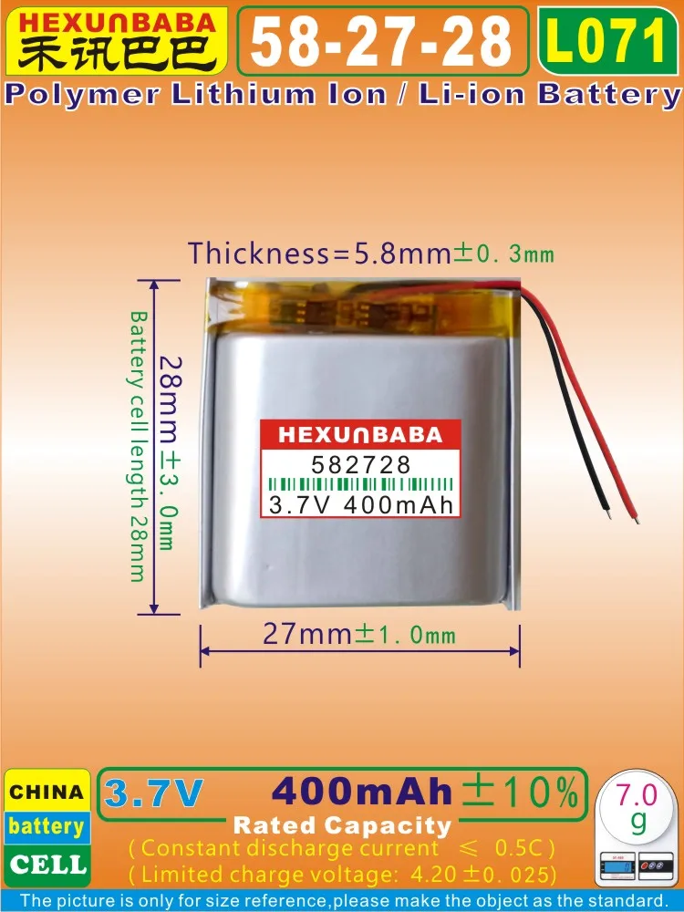 10pcs [L071] 3 7 V 400mAh [582728] PLIB Полимерная литий-ионная батарея для умных часов MP3 MP4 SPEAKER TWS