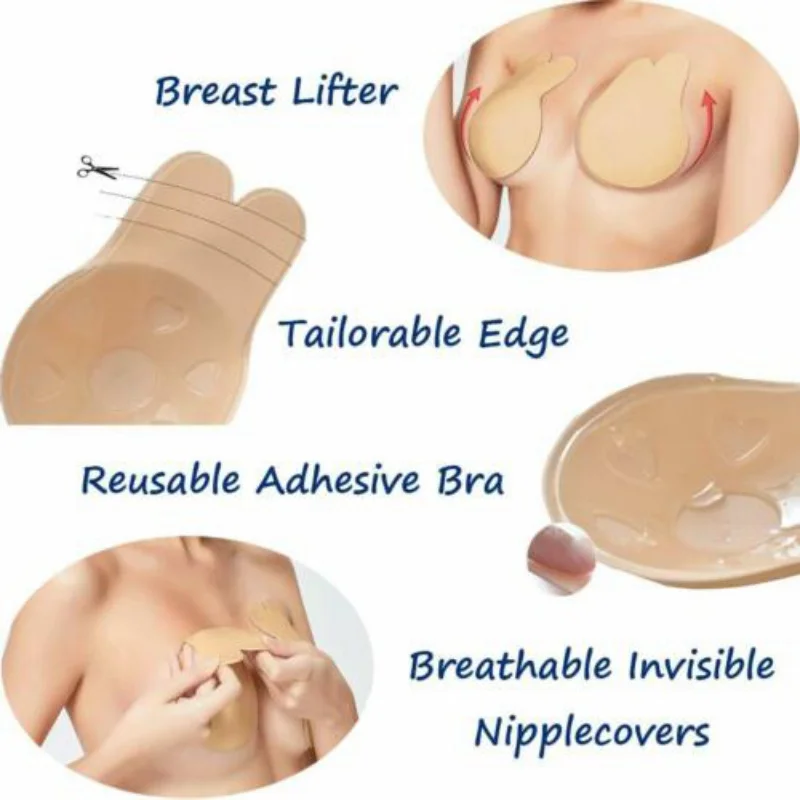 

Rabbit Ear Invisible Bra Lifting Chest Stickers Breathable Bio-Silicone Nipple Cover Anti-Sagging Chest Pad for women