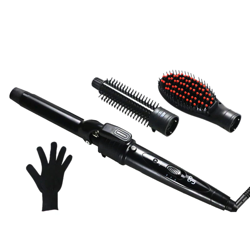 New 3 in 1 Hair Curler Straightener Brush Set Professional Curling Iron Wand Electric Roller Styling Tools with Gloves Eu Plug | Красота и