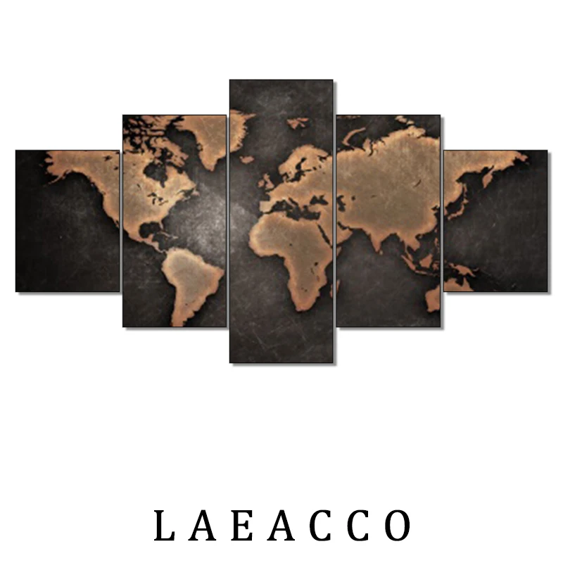 Laeacco Wall Art World Map Abstract Painting Canvas Posters and Prints 5 Pieces Pictures Living Room Office Decoration Home Deco | Дом и сад