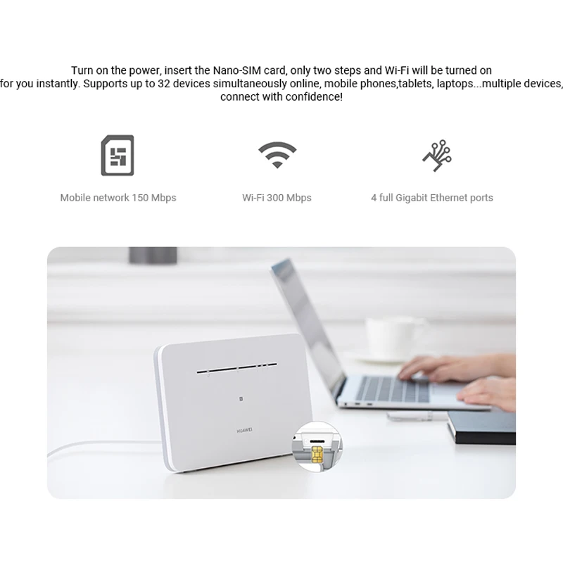 huawei 4g mobile router b311b 853 nano sim card slot fixed line cat 4 300mbps access point nfc wireless router free global shipping