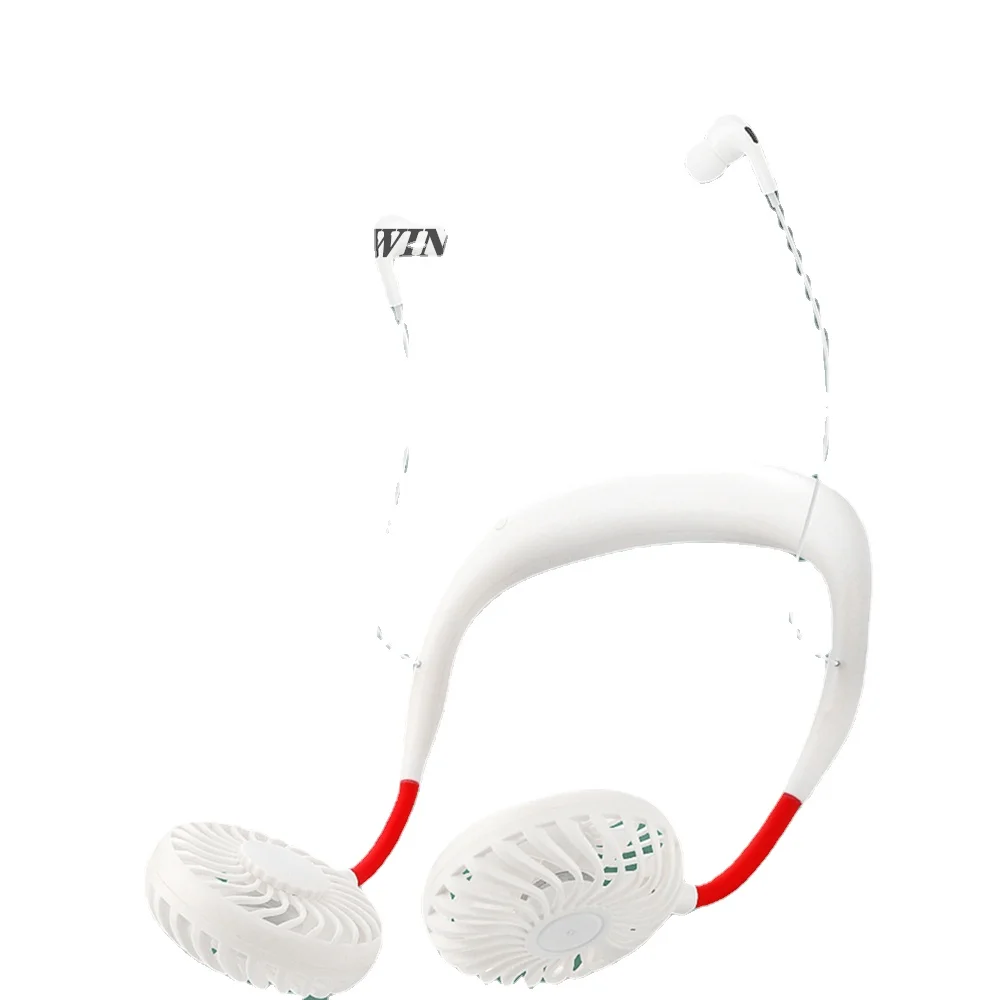 

2 in 1 Mini Neck Double Fans Wireless Headset Earphones sport Earbuds USB Wearable Portable Neckband Fan Adjustable