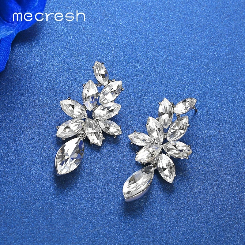 Mecresh Korean Cute Horse Eye Crystal Wedding Drop Earrings Women Silver Rose Color Flower Christmas Dangle MEH1689 | Украшения и