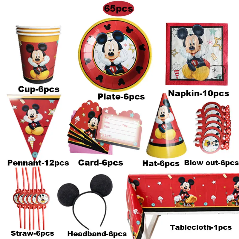 

65pcs Anniversary Party People Mickey Mouse Party Red Mickey Party Tableware Set Children Birthday Party Supplies Decoration Set