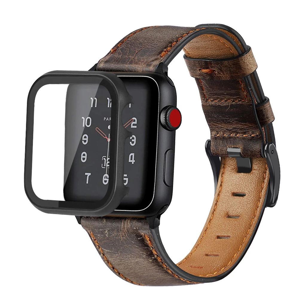 Ремешок из коровьей кожи в стиле ретро для Apple watch ремешок 44 мм 40 iWatch 42 38 браслет