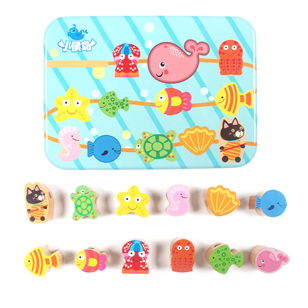 12 шт./компл. деревянные Мультяшные фрукты животные завязка нитка бусины игра