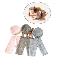 newborn photography prop bib pants button overalls pants with yarn straps soft thin photo prop accessories set top hat for boys
