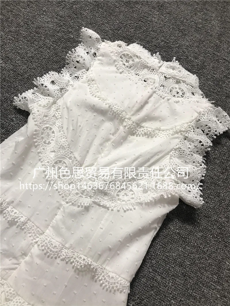 

Summer Women White Dress 2021 Sweet Ruffles Lace Patchwork Stand-up Collar Slimming Bodycon Midi SunDress Elegant Party Vestidos