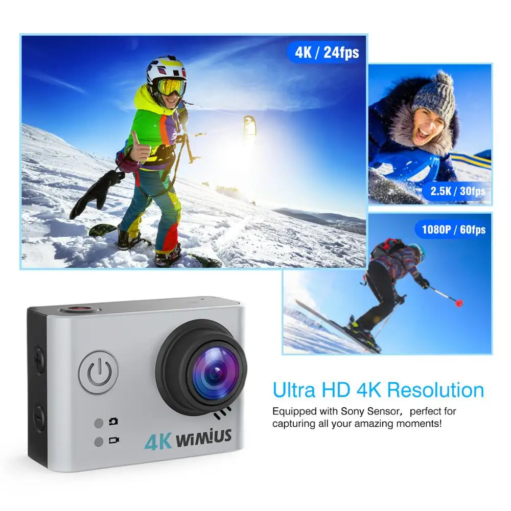 Wimius L2 Высококачественная Спортивная экшн видеокамера s 4K WiFi Экшн камера HD 170