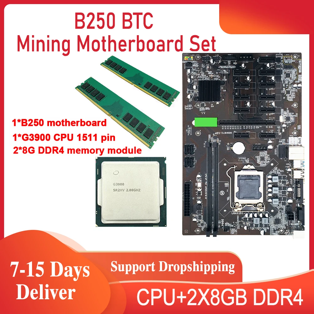 

материнская плата B250 BTC для майнинг, материнская плата 12 GPU для майнинга биткоинов, Etherum, DDR4, LGA1151, материнская плата SATA3.0, поддержка VGA, максиму...