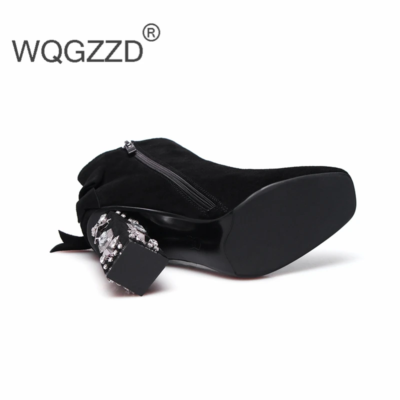 Роскошные Брендовые ботильоны женская зимняя обувь из коровьей замши челси на