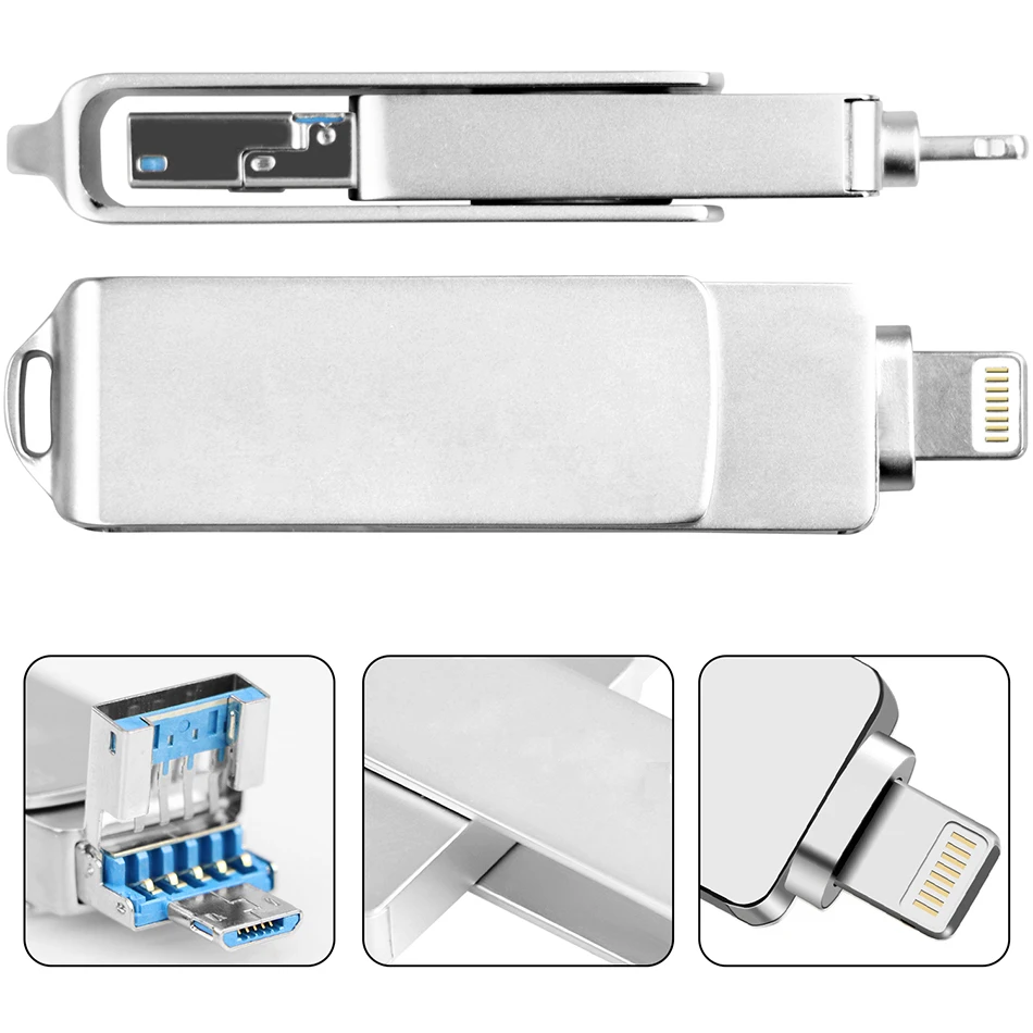 OTG USB флеш накопитель 3 в 1 256 металлическая карта 128 ГБ 64 32 памяти для