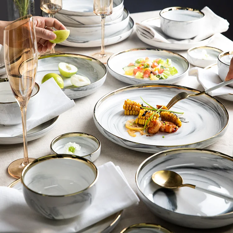 

Набор тарелок в скандинавском стиле, роскошная керамическая круглая тарелка для креативного творчества, посуда из Пномпеня, домашняя посуд...