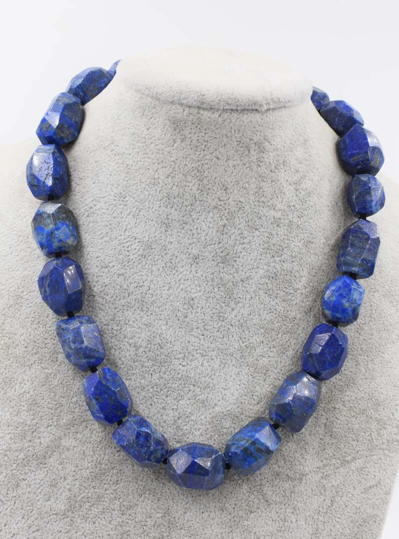 

wow! lapis lazuli blue stone baroque faceted necklace 18inch wholesale beads 20-24mm FPPJ