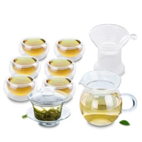 1x 9in1 kung fu coffee tea set 150ml heat resisting glass gaiwan potstrainertea pitcher chahai 6 double wall layer cups