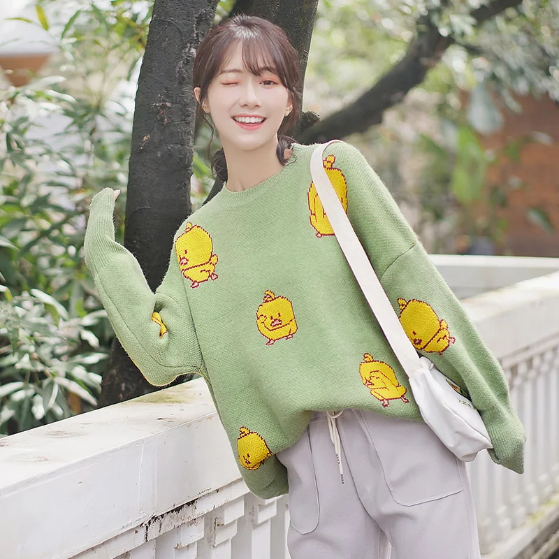 

Polo Khaki 2019 New Autumn and Winter Embroidery Duck Sweater Pullover Inner Wear Loose Sweater Women's Bottoming Shirt Top
