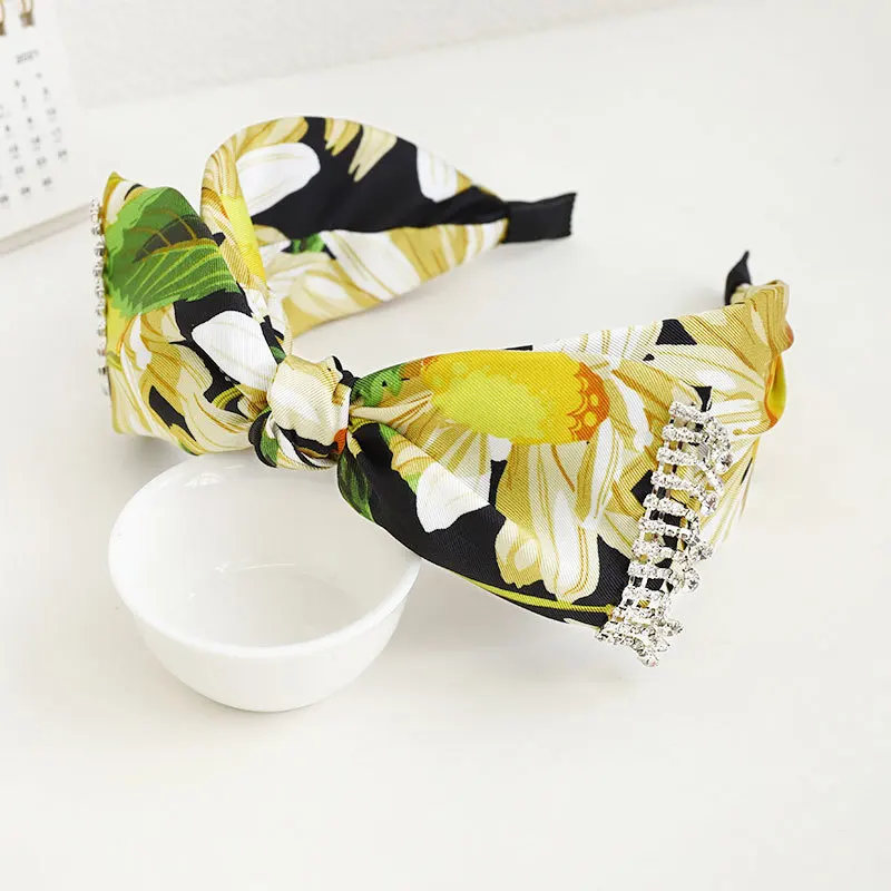 

New Hairband Fashion Printed Fabric Headband Bowknot Diamond Female Headband F420