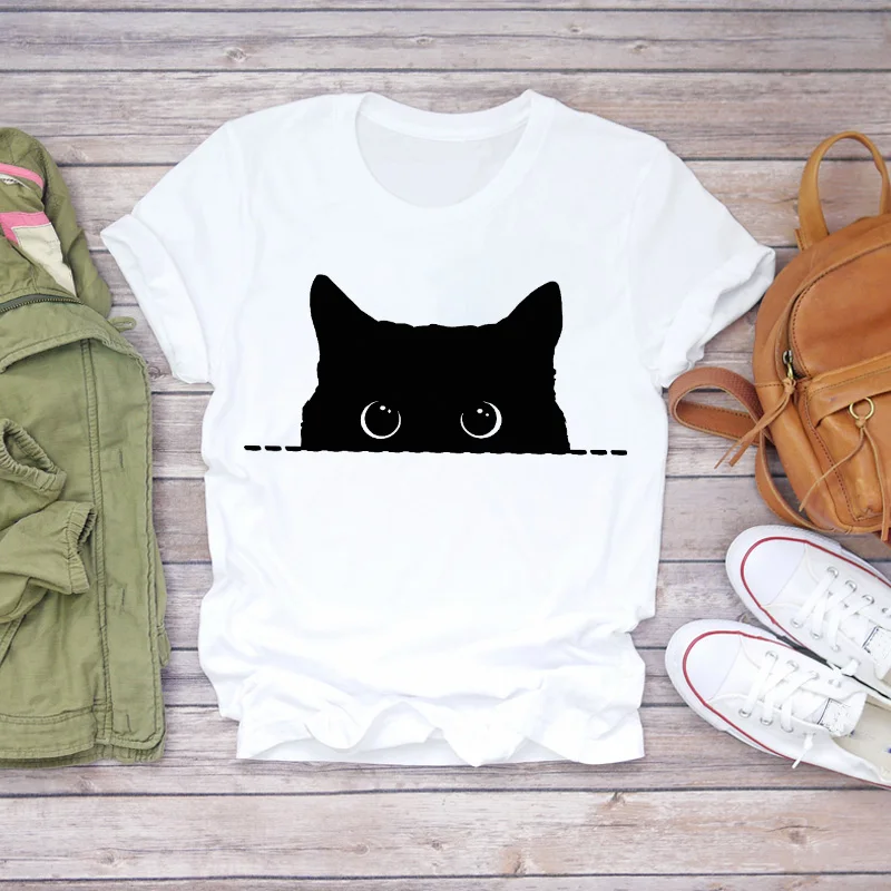 

Women T-shirts Cat Funny Space Fashion Paw Ladies Cute Short Sleeve Print Lady Womens Graphic T Top Shirt Female Tee T-Shirt
