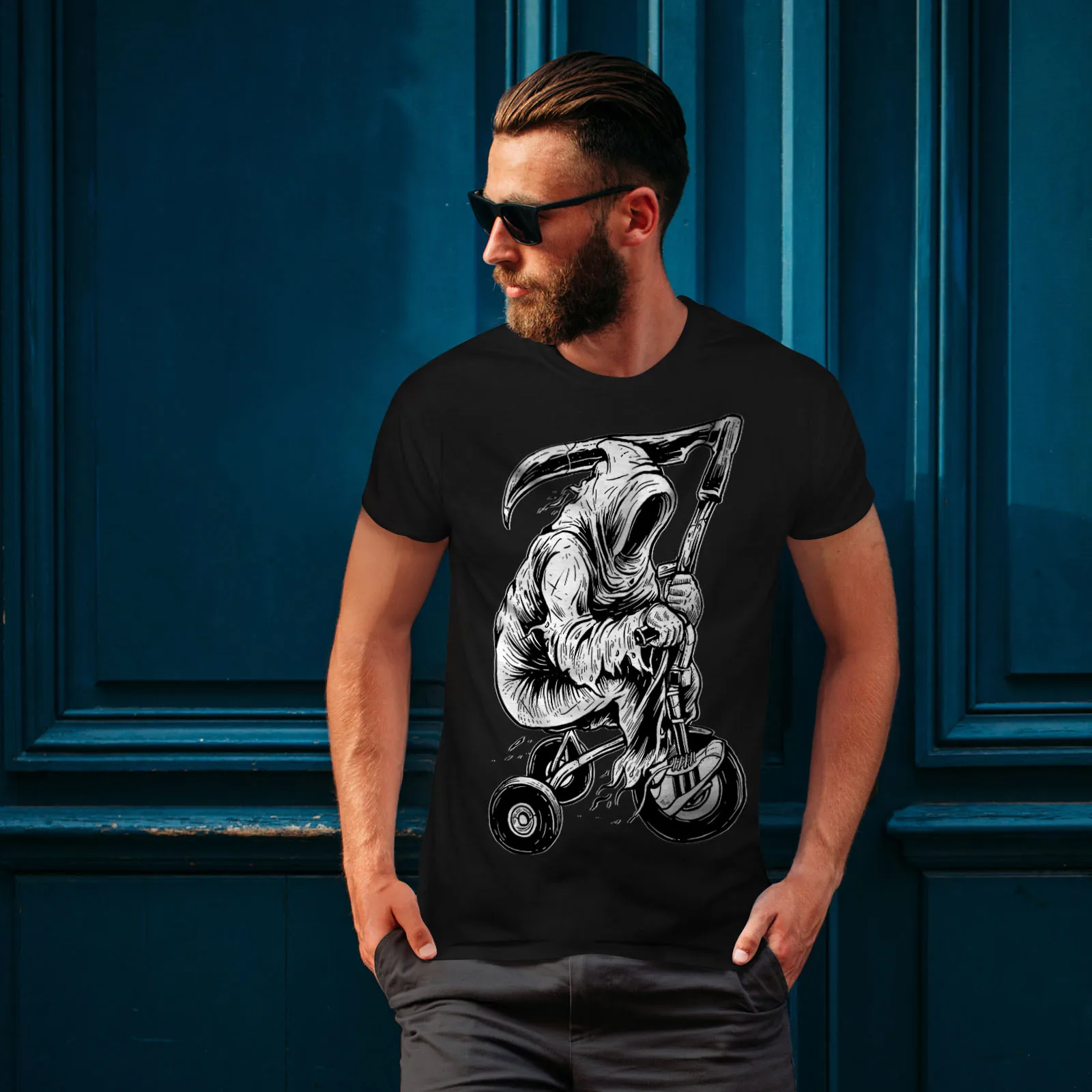 

Funny Grim Reaper Ride Horror Humor T-Shirt. Summer Cotton Short Sleeve O-Neck Men's T Shirt New S-3XL