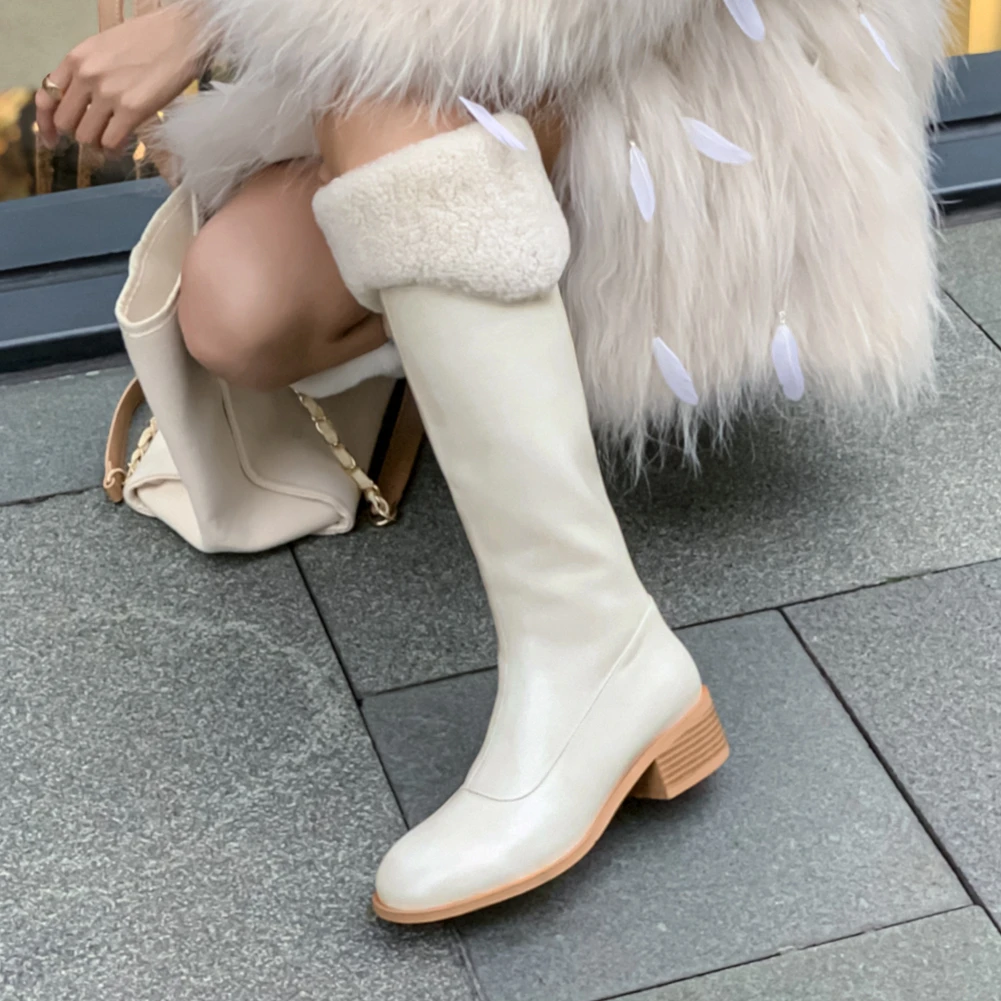 

DORATASIA New Arrival Women Solid Zipper Round Toe Mid Calf Shoes Cool Chunky Heel Fashion Winter Boots Women Boots
