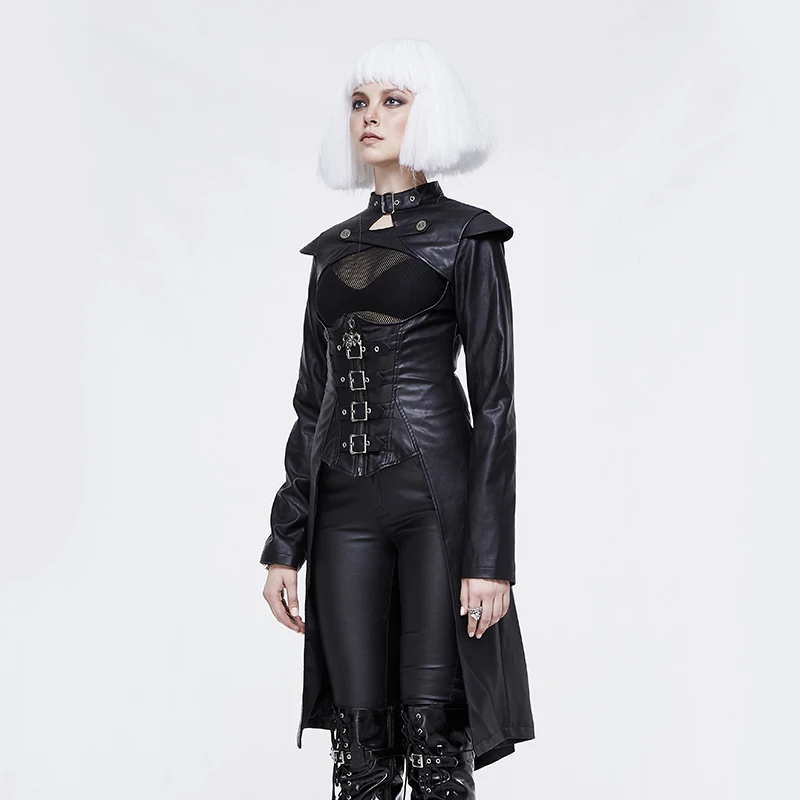 Дьявол модная кожаная куртка женская готические плащи Панк Тонкий фрак для