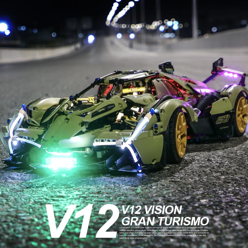 MY88001 MOC V12 Технический автомобиль Супер гоночный автомобиль Строительные блоки Кирпичи Модель с дистанционным управлением Механические двигатели Игрушки Подарки для детей