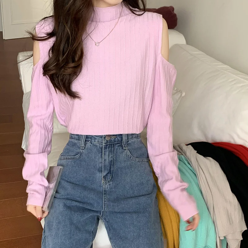 

Real Shot Design Off-the-shoulder Long Sleeve Sweater for Women Autumn.