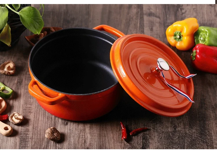 Чугунная эмалированная кастрюля для тушения с утолщенной эмалью 24 см | Дом и сад