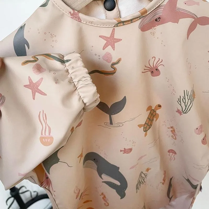 

2021 Baby Kids Toddler Long Sleeve Scarf Waterproof Art Smock Feeding Bib Apron Pocket Infant Boys Girls Burp Drooling