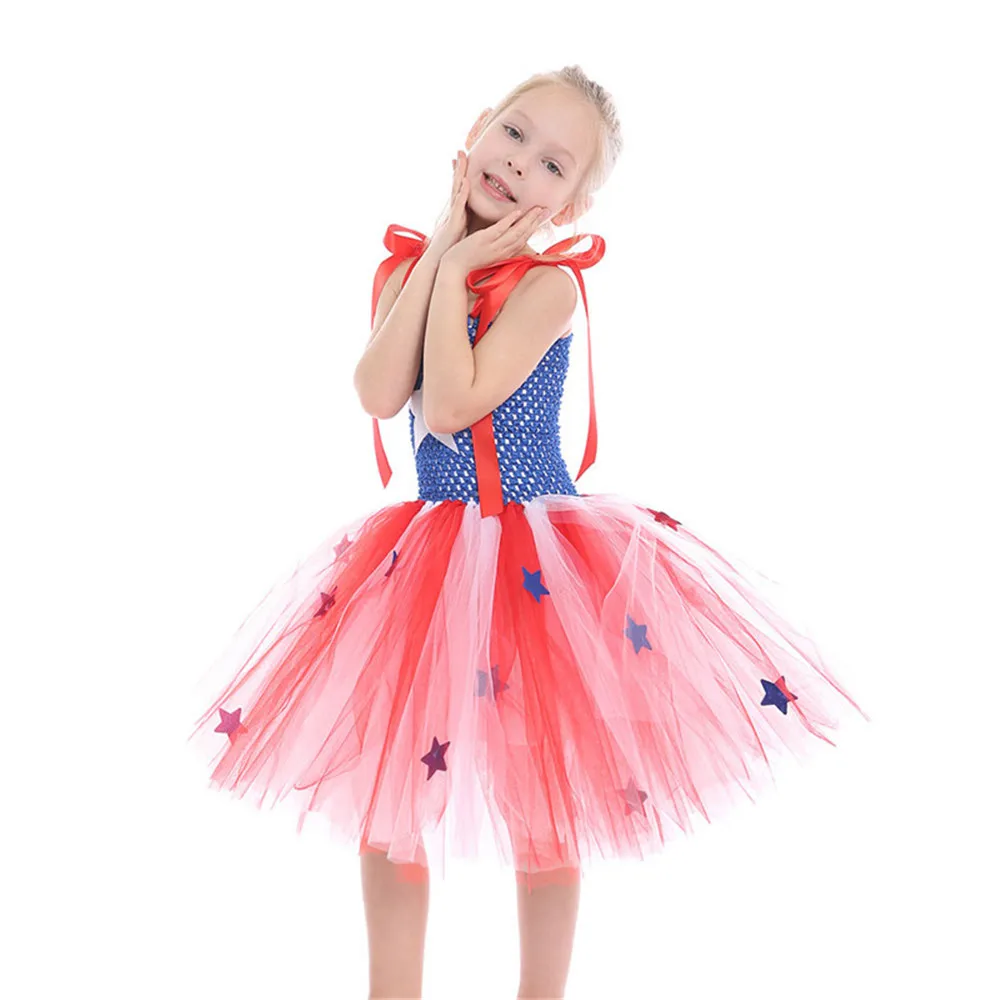 Девушка Капитан Америка Хэллоуин костюм фантазии платье супер дети партии