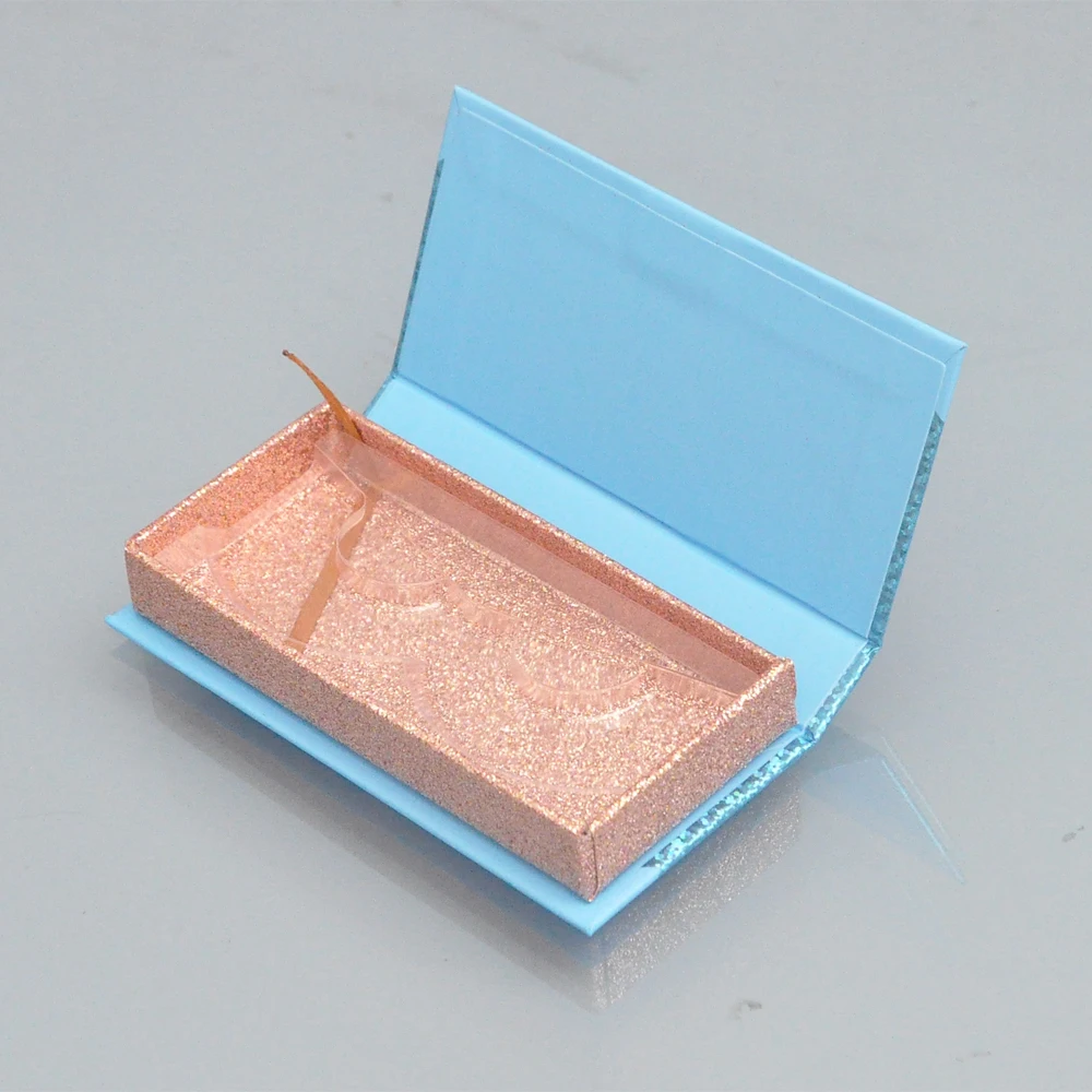 

50/pack Wholesale Lash Boxes Packaging Eyelash Box Package Custom Magnetic Blue Glitter Mink Lashes Makeup Storage Case Vendors