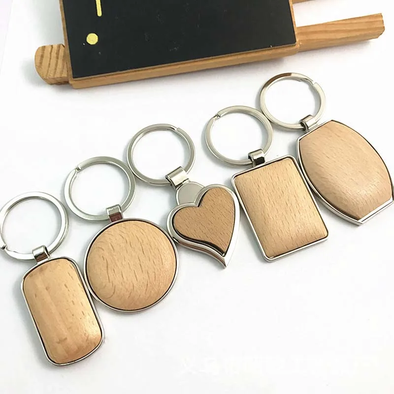 

1pcs Exquisite Blank Round Rectangle Wooden Key Chain DIY Engraved Wood Tags Accessory Keychain Keyring Handmade Gifts Supplies