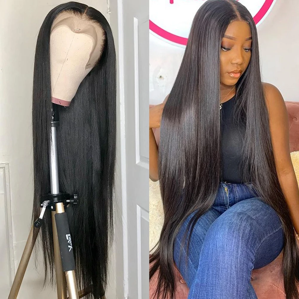

30 40 Inch Bone Straight Lace Front Human Hair Wigs for Black Women Pre Plucked Brazilian Remy 13x4 HD Full Lace Frontal Wig