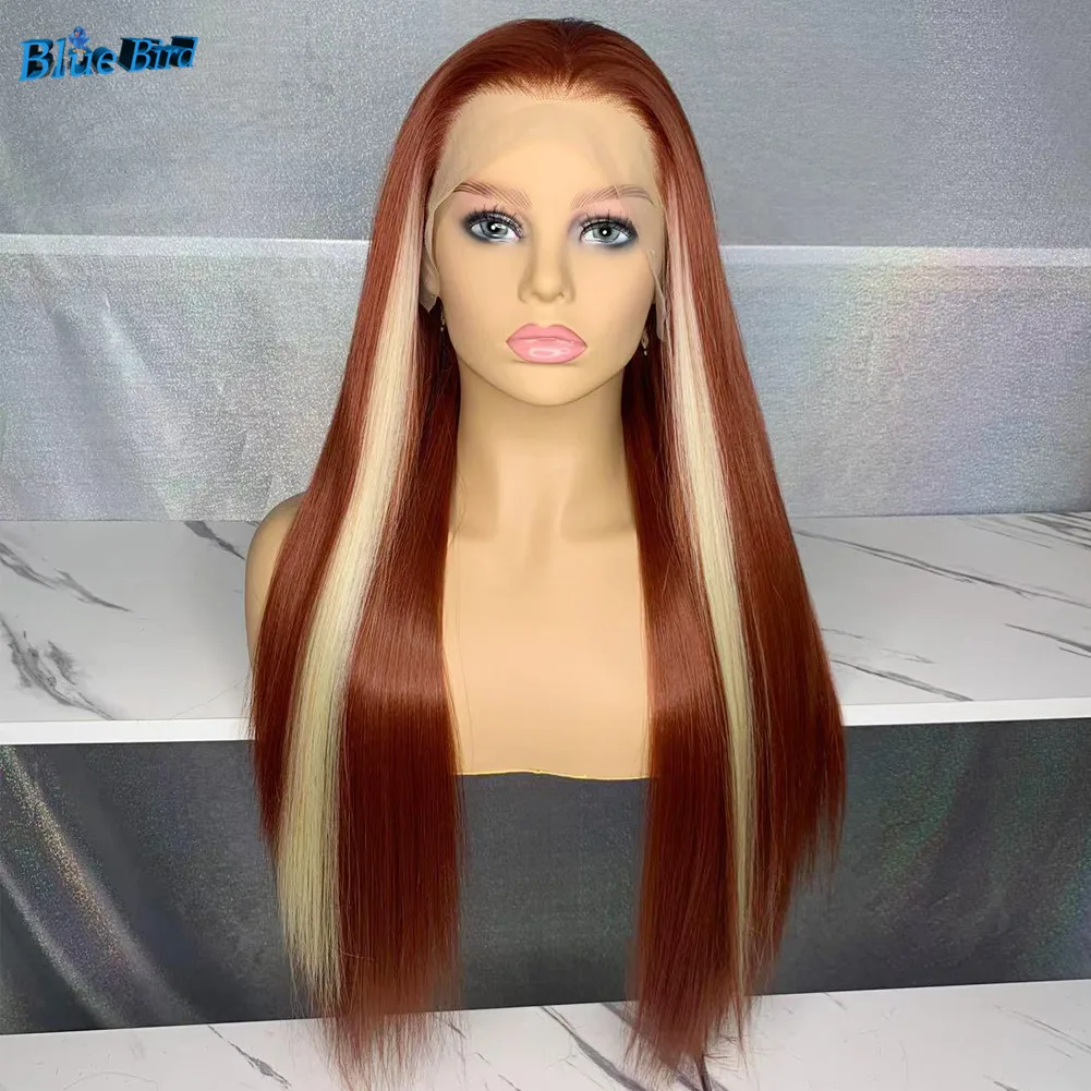 BlueBird Silky Straight Balayage Gluesless Wig For Women13X4 Highlight Futura Fiber Hair Heat Resistant Synthetic Lace Front Wig