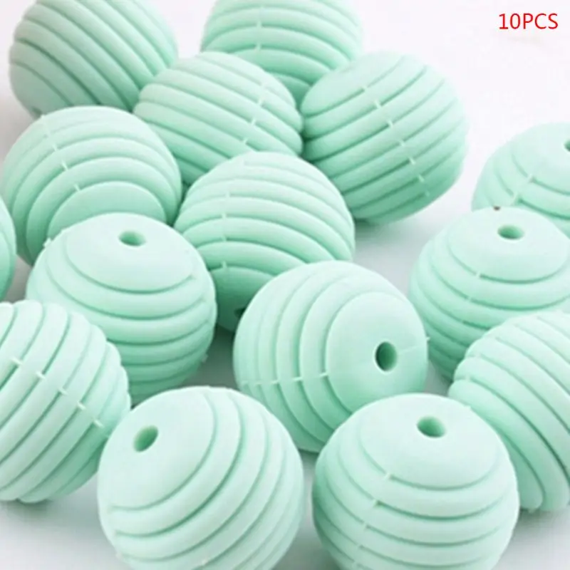 Bolas de silicona para dentici&oacute;n de beb&eacute;, collar de cuentas redondas en espiral, accesorios de cadena para chupete, 10 unids/paquete-5
