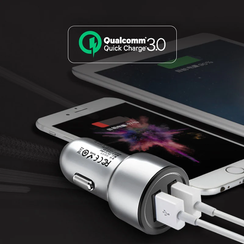 Автомобильное зарядное устройство DDPai с 2USB-портами QC3.0 быстрое металлический