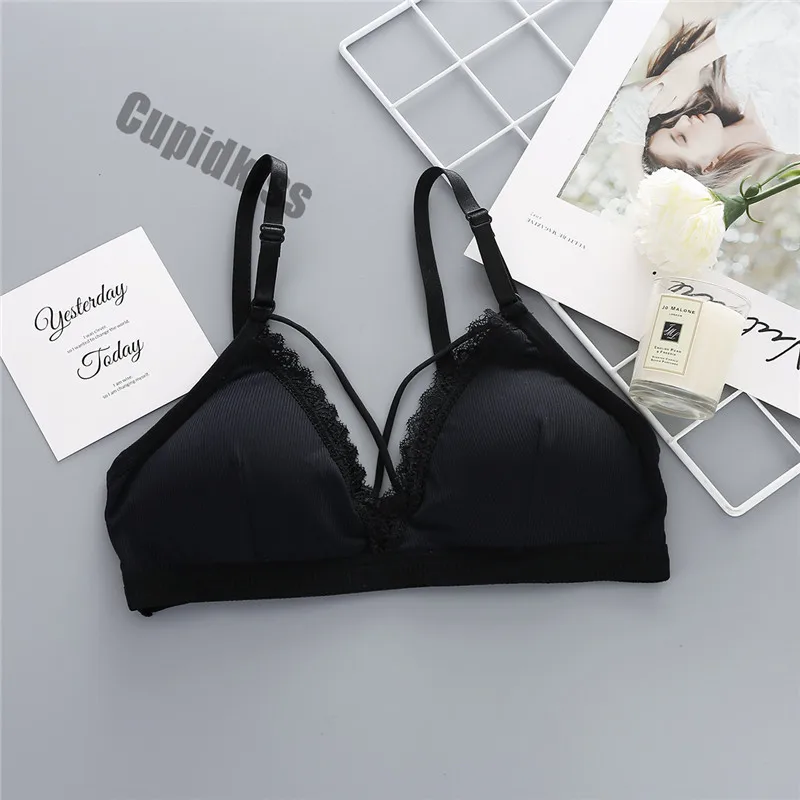 New ice silk thread wrapped chest, sexy lace beauty back no steel ring bra adjustable shoulder strap