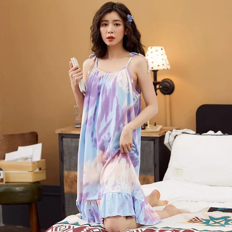 Женская пижама без рукавов BZEL мягкая хлопковая ночная рубашка сексуальное